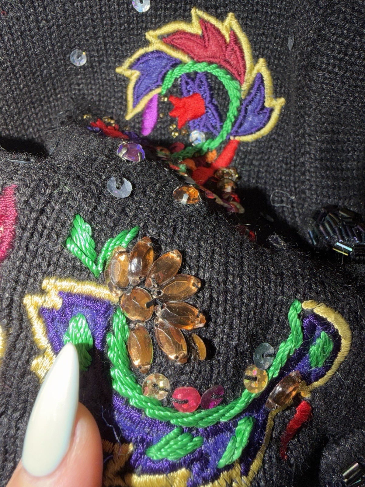 Jack B Quick Button Cardigan Sweater Size Large Sequins Beads Rhinestones Black