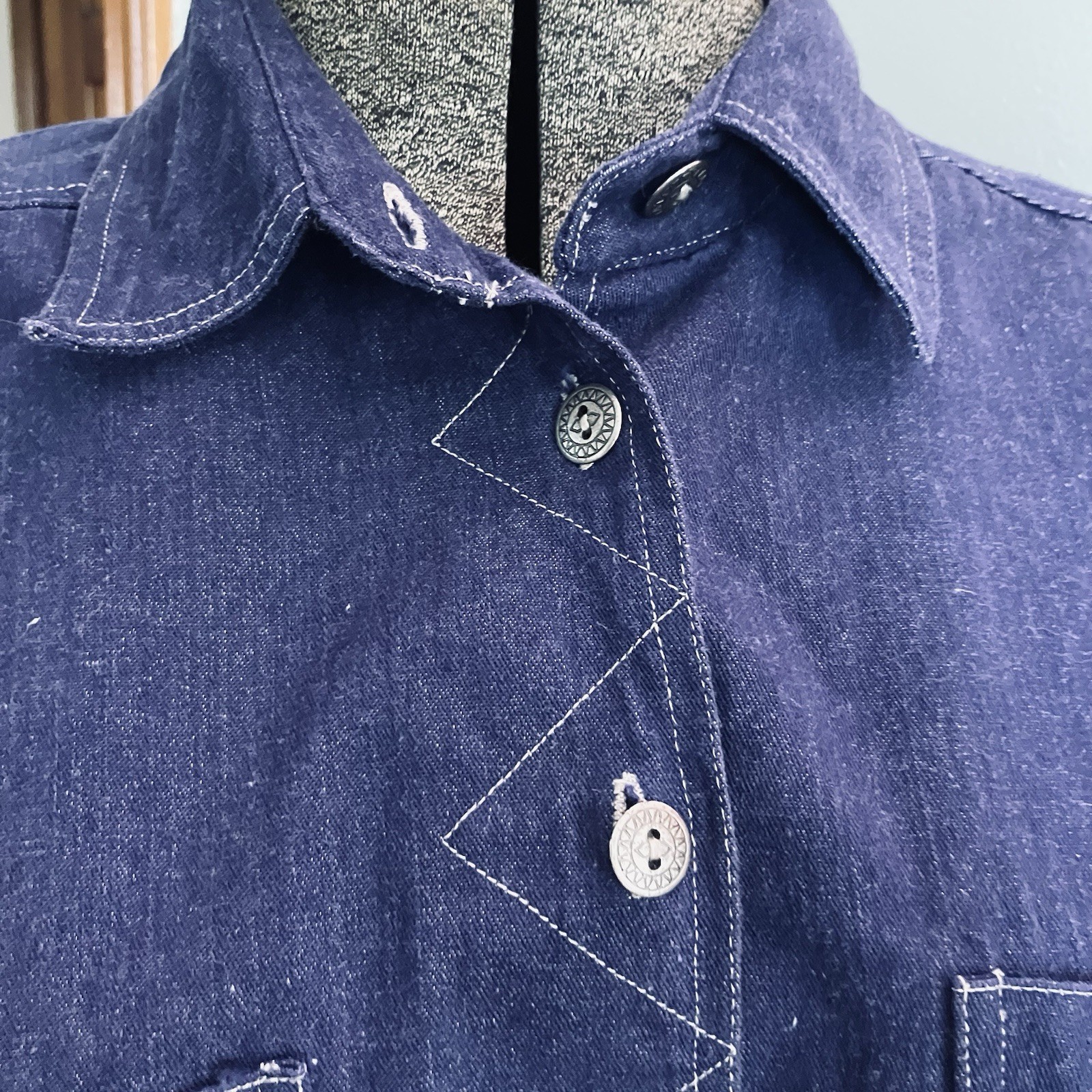 70s 80s Uptick Denim Lace-up Back Shirt Women’s Size Large 100% Cotton New