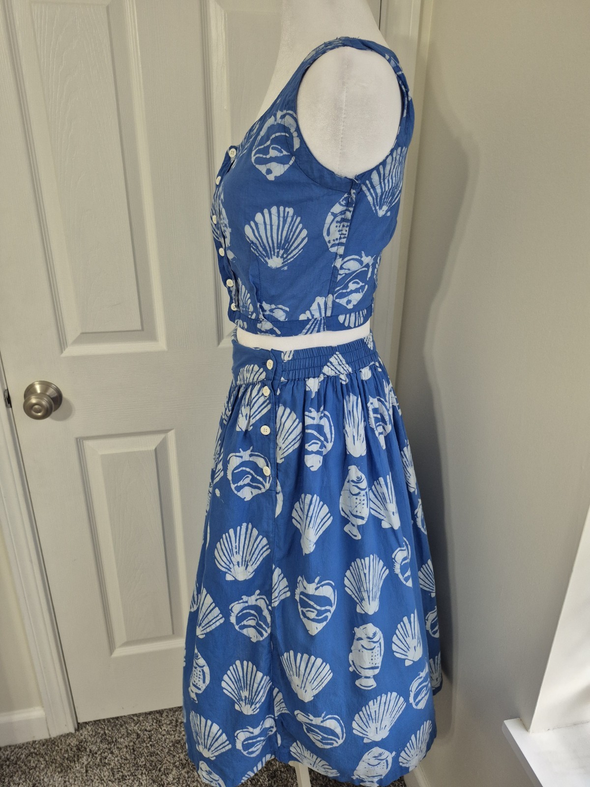 Vintage 90s Passports Pier 1 Imports Blue White Seashell Skirt Top Set – Small