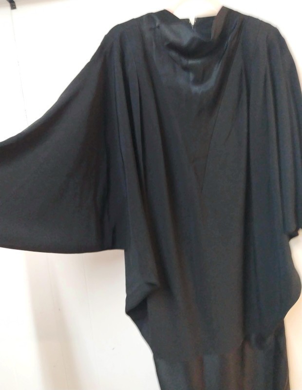 VTG 80s DAYMOR Couture Black Dress 12 Hong Kong Dolman Batwing Cocktail Formal