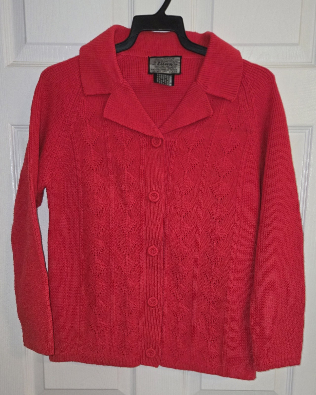 Eileen Women’s S/M Classic Red Collared Cable Knit Cardigan Button Sweater