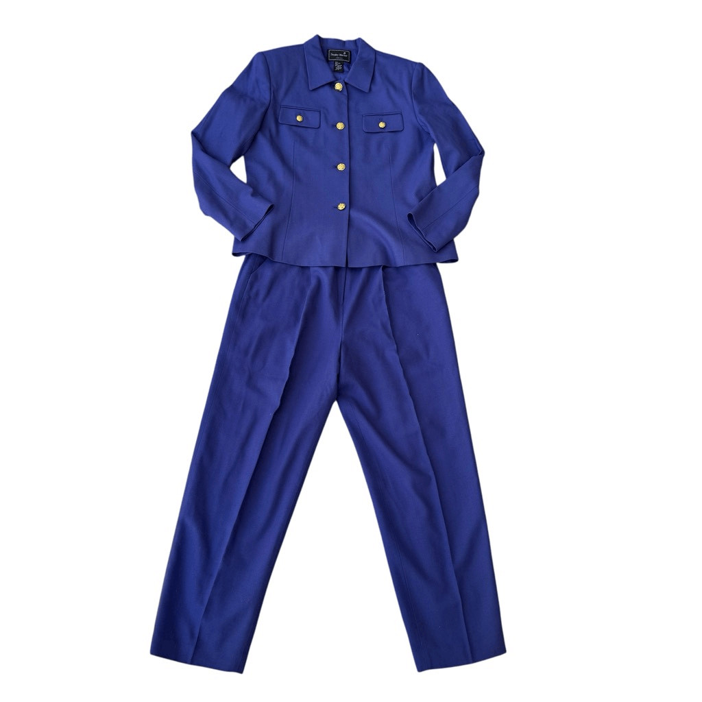 Stanley Blacker vintage 100% wool 2 piece pant suit blazer size 18 pants size 16