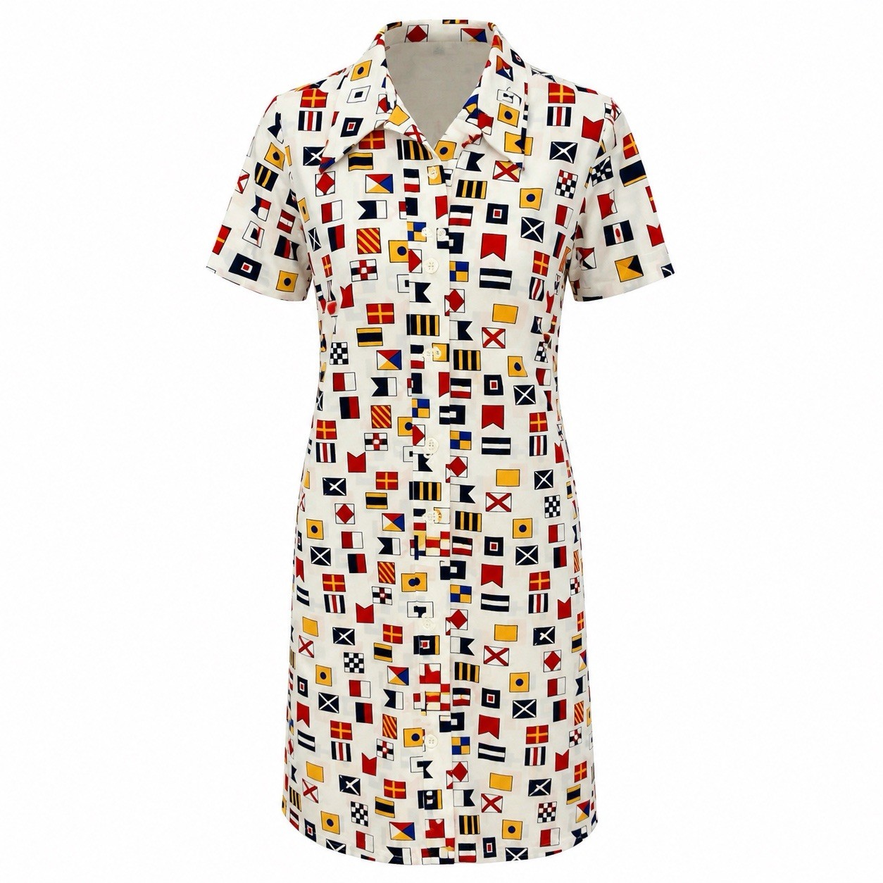 VTG 60s/70s Serbin Traveler Nautical Flag Mod Shirt Dress L XL Prop Yacht Rare