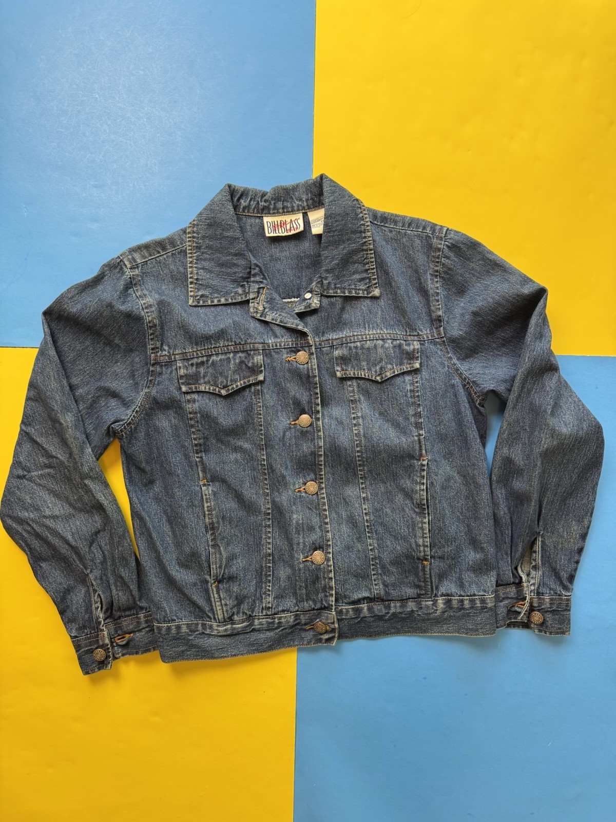 Vintage 90s Cat Denim Jean Jacket Heart Appliques Women’s Medium Blue Button