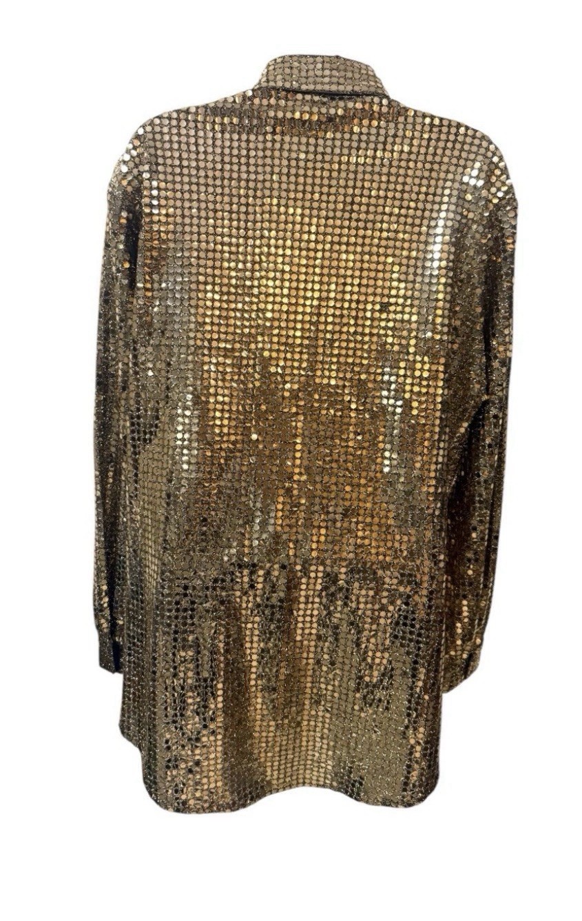 Vintage Three Flaggs I. Magnin Gold Sequin Disco Shirt Blouse 70s 80s Glam Sz M