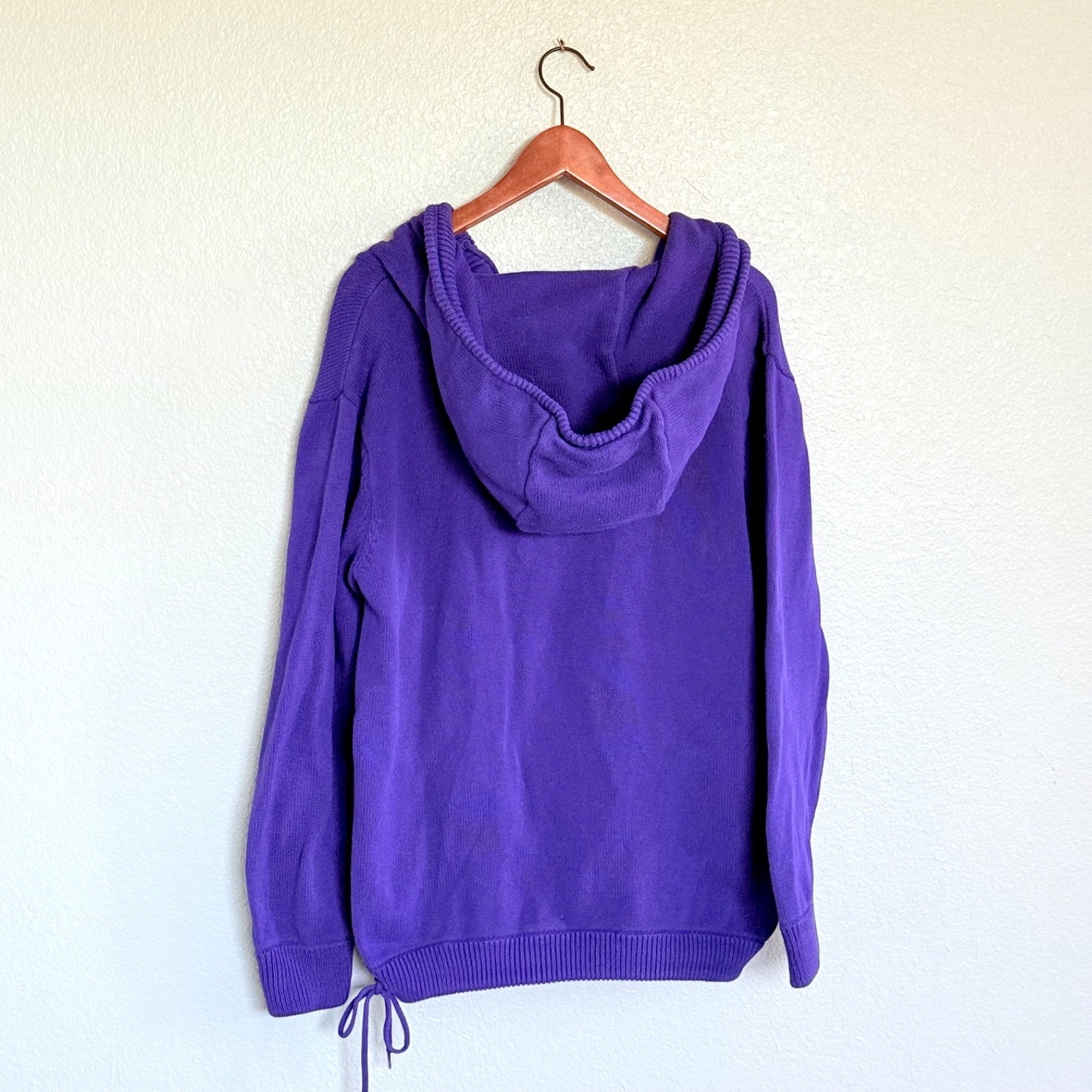 VTG Preppy Old Money LRL Ralph Lauren Hooded Knit Sweater Purple 100% Cotton XL