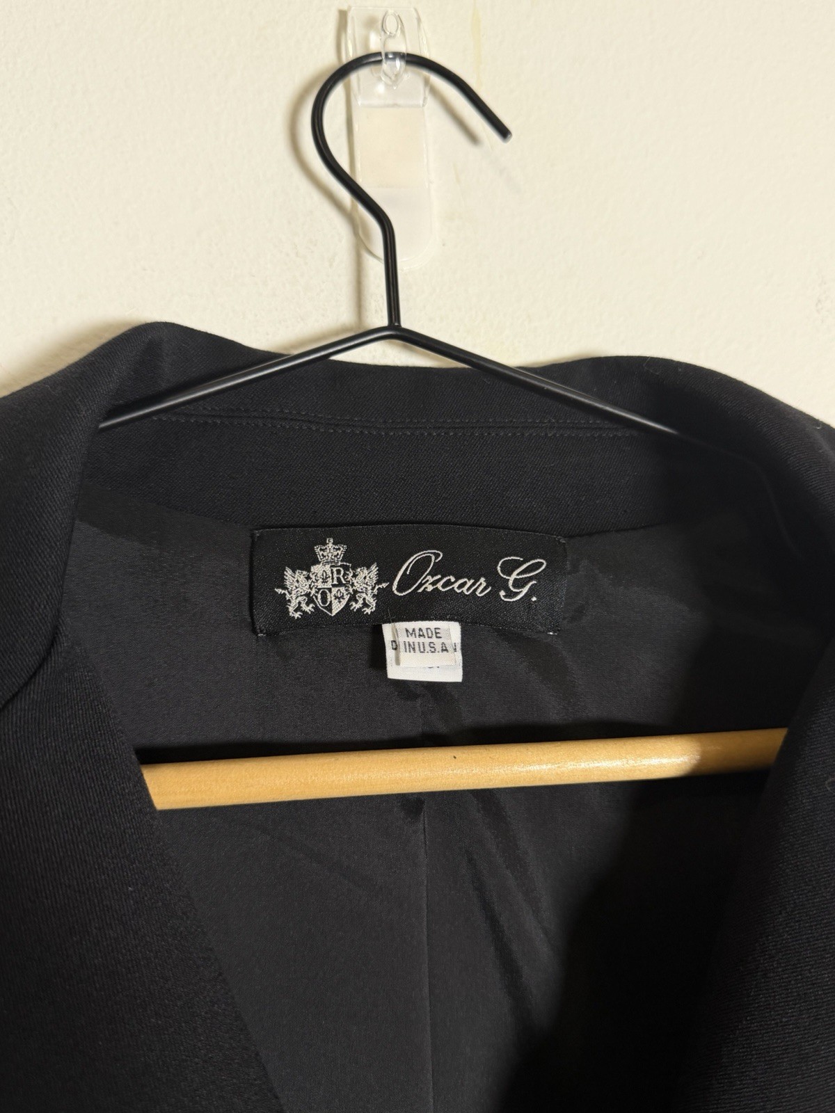 Vintage Oscar G Black Peplum Blazer Womens S M Made in USA Button Front Jacket