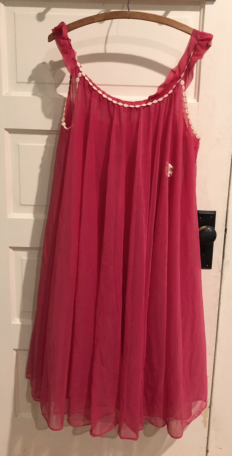 Vintage 1950s 1960s S M L Sheba Original Sheer Pink Peignoir Lingerie Nightgown
