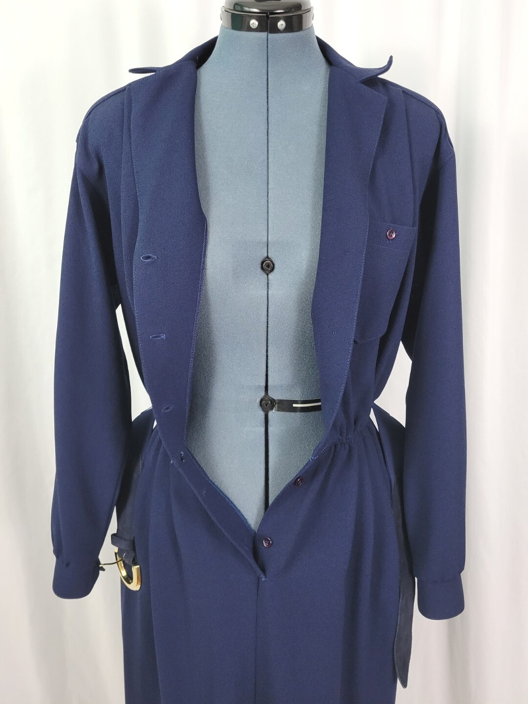 Vintage Donna Morgan for Non Stop Navy Blue Shirt Dress w Belt Size 7/8