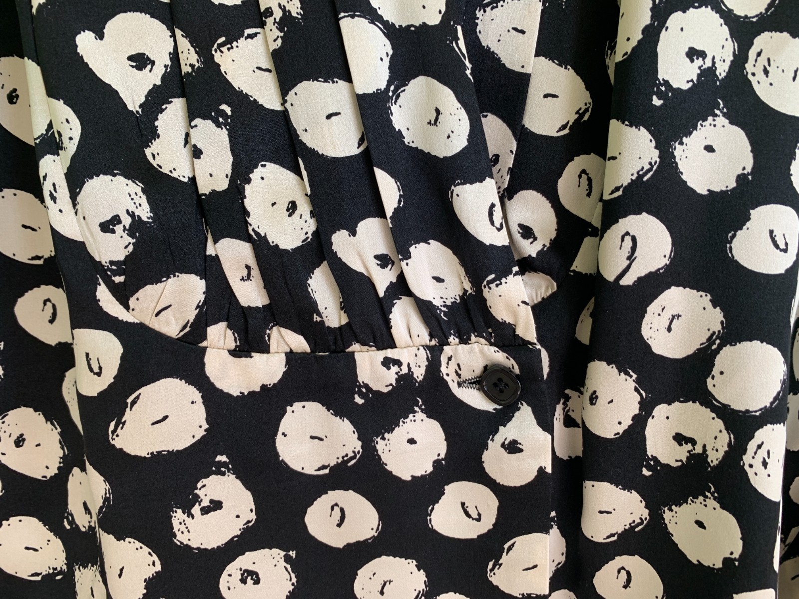 Vtg Constance Saunders 100% silk blouse black cream abstract circles sz 4 M