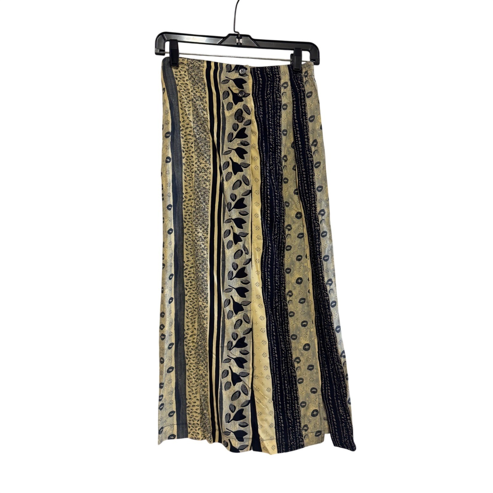 Jo Hardin Vintage Mixed Print Maxi Skirt Navy Yellow Botanical Size 6 USA Made