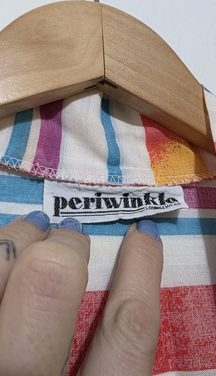 Vintage Periwinkle Loungewear Nightgown Robe Stripe Colors 60s 70s Retro Boho M