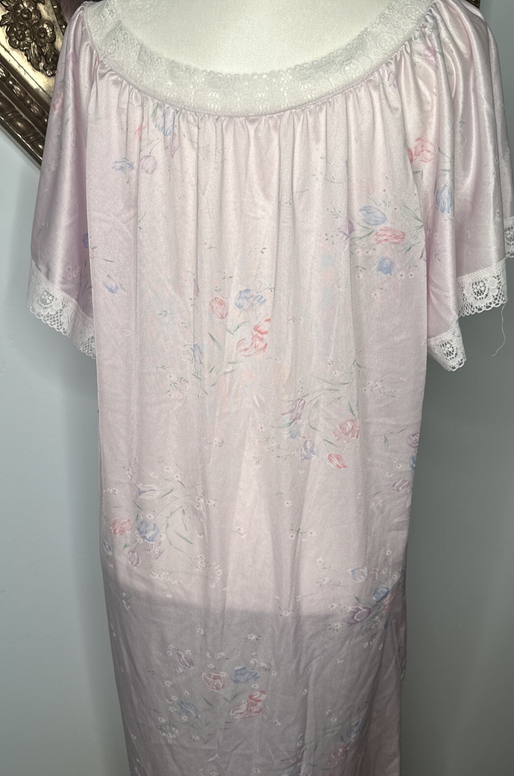 Vtg Floral Nylon Nightgown Sissy Plus 26W USA Miss Diva Pink