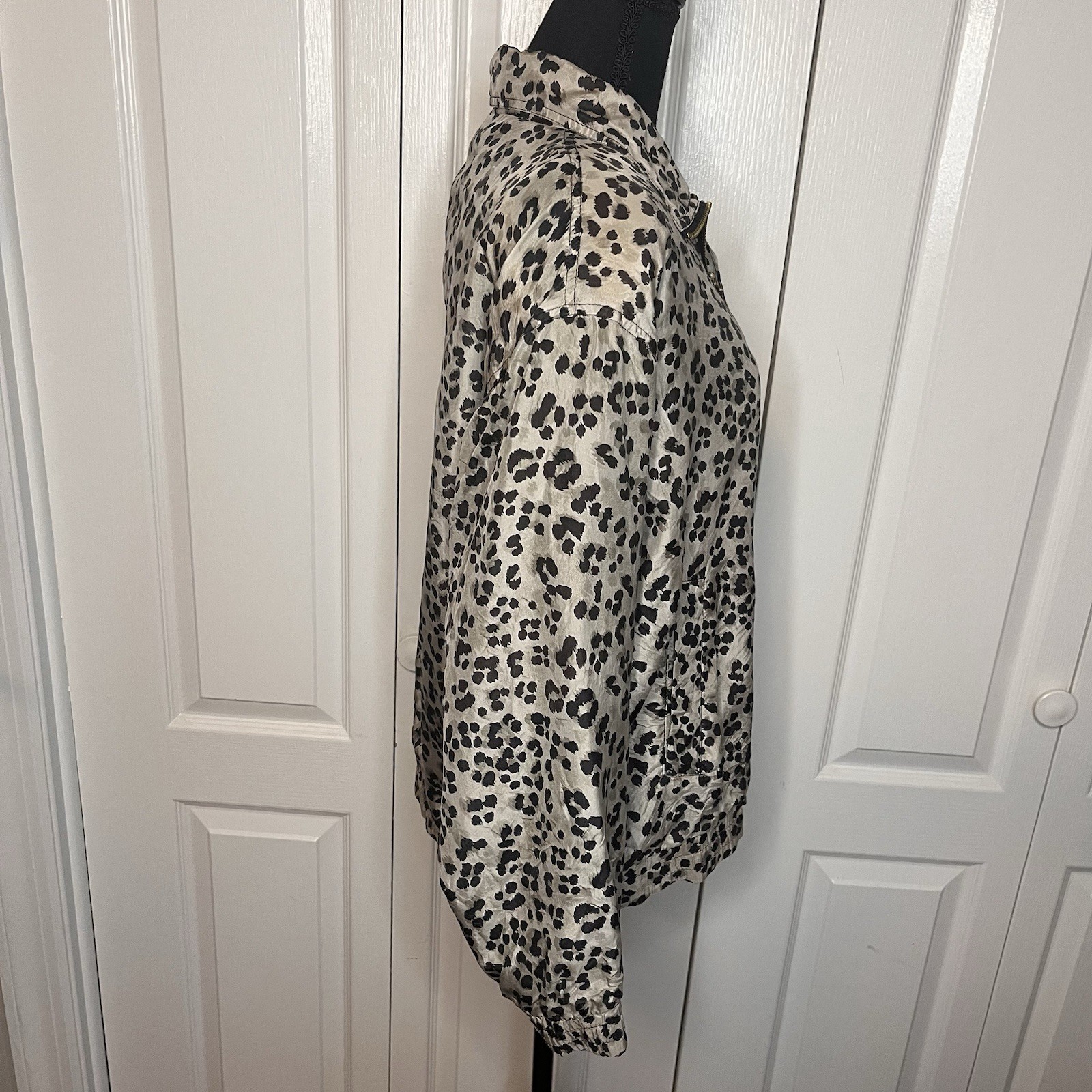 Vintage Fuda International 100% Silk Leopard Jacket 80s/90s Revival Sz S Zip