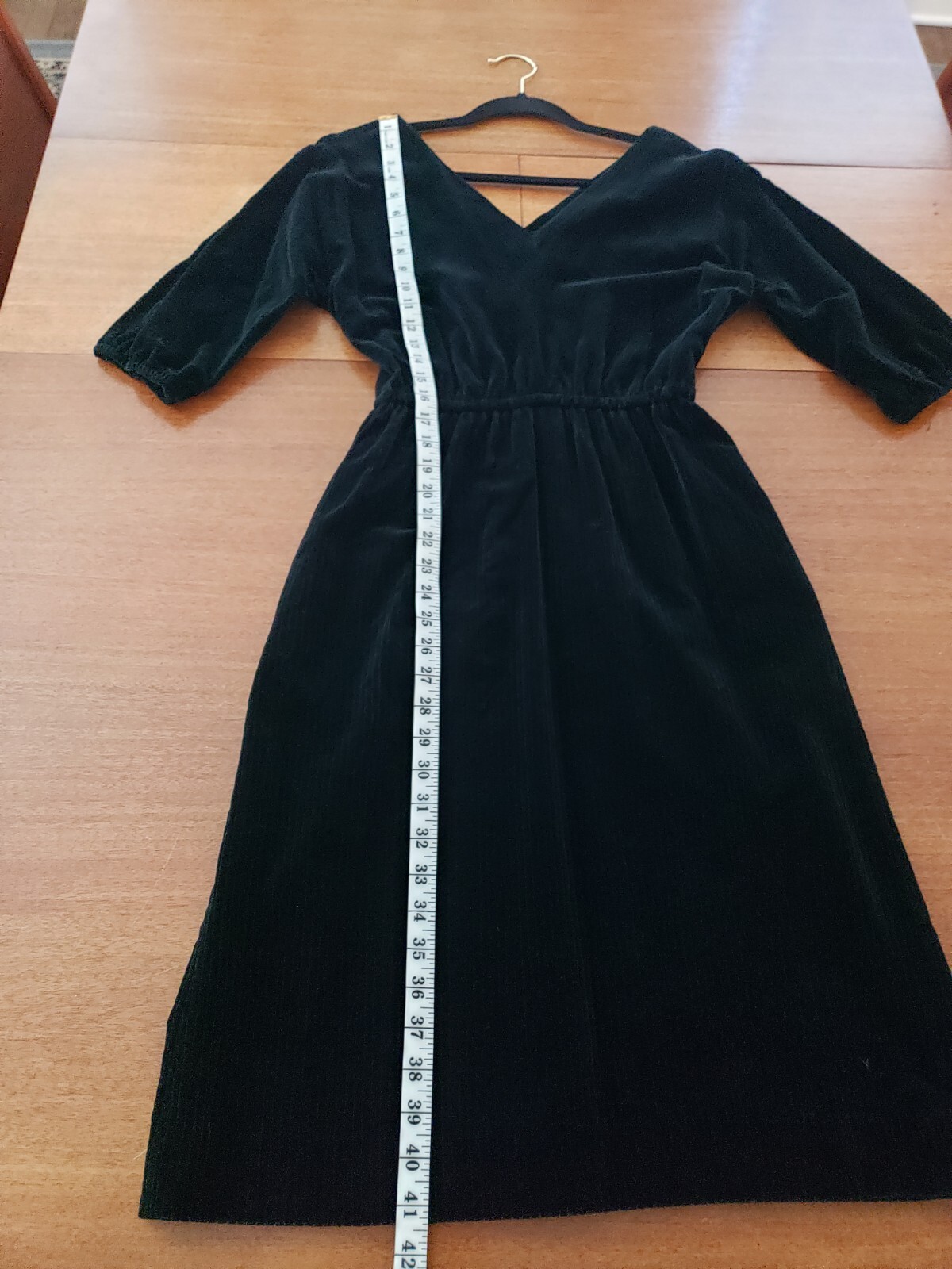 Vtg Pedestal Originals Dress Velvet Corduroy Like V Neck Black Sm