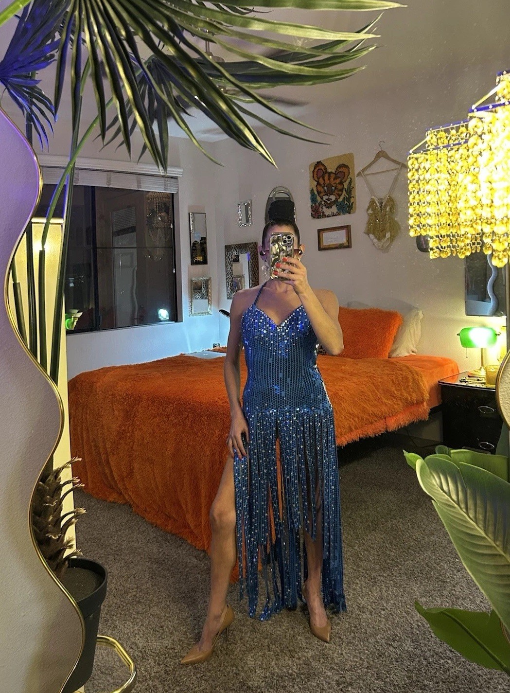 Vintage Showgirl Sequin Fringe Corset Dress Taylor Swift Stage Costume M
