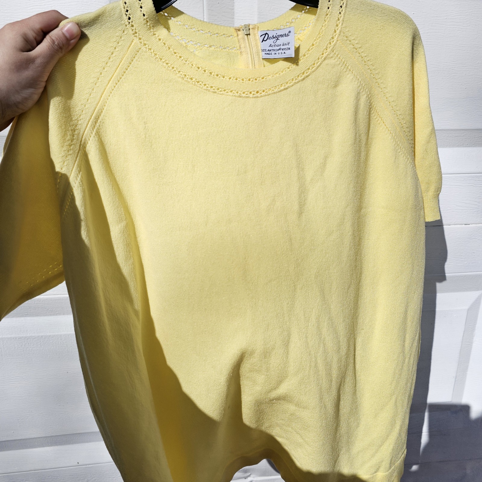Vtg Designers Action Knit Yellow 100% Antron Nylon Short Sleeve T Shirt Top XL?