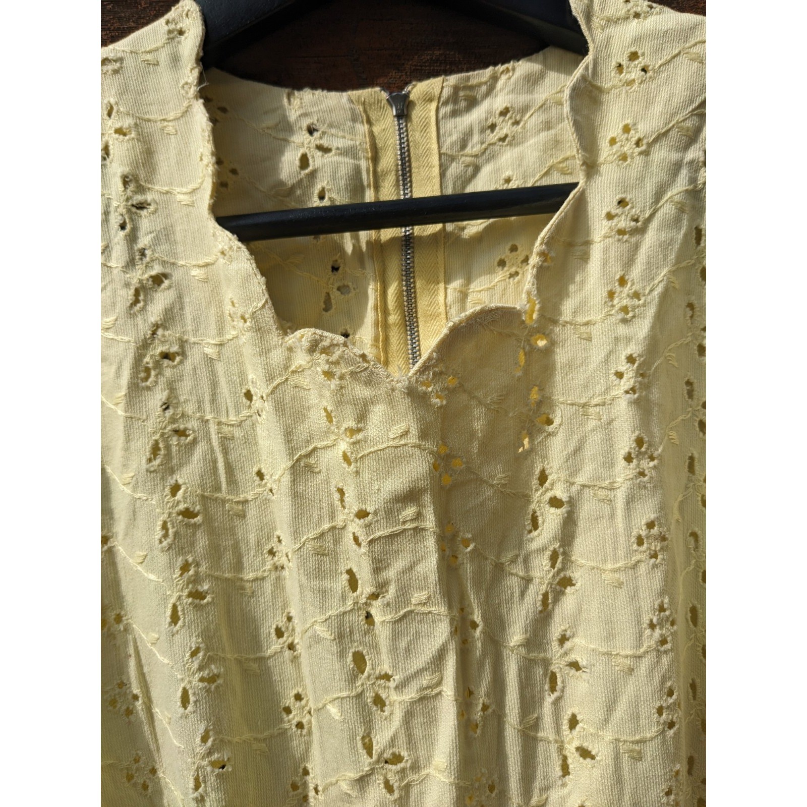 Vintage 50s Eyelet Lace Dress XS Yellow Cotton Cottagecore 1950s Summer Day Midi