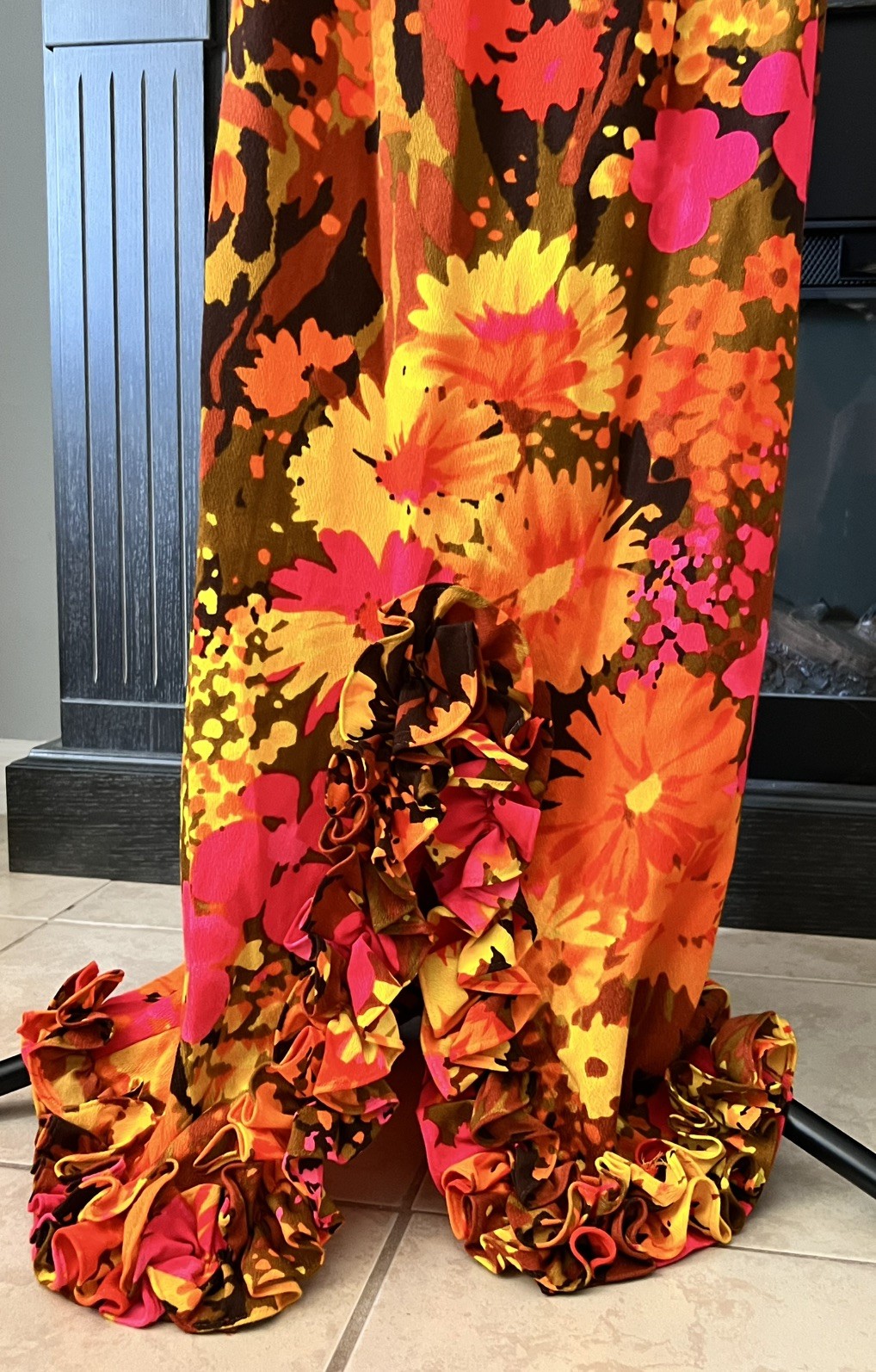 Sun Fashions Hawaii Honolulu Vintage 70s Psychedelic Hawaiian Tiki Maxi Dress M
