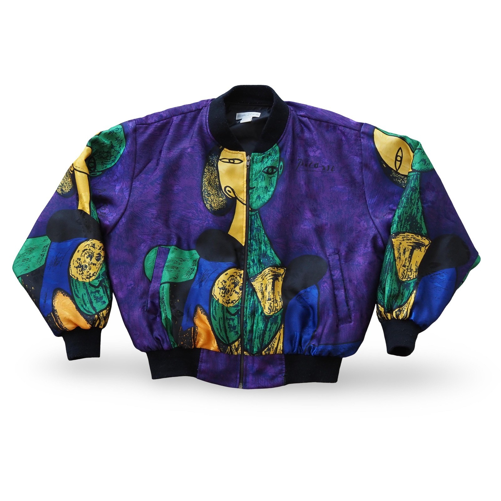 Vintage Nicole J Farah Picasso Face Art Bomber Jacket Women’s L-XL Purple