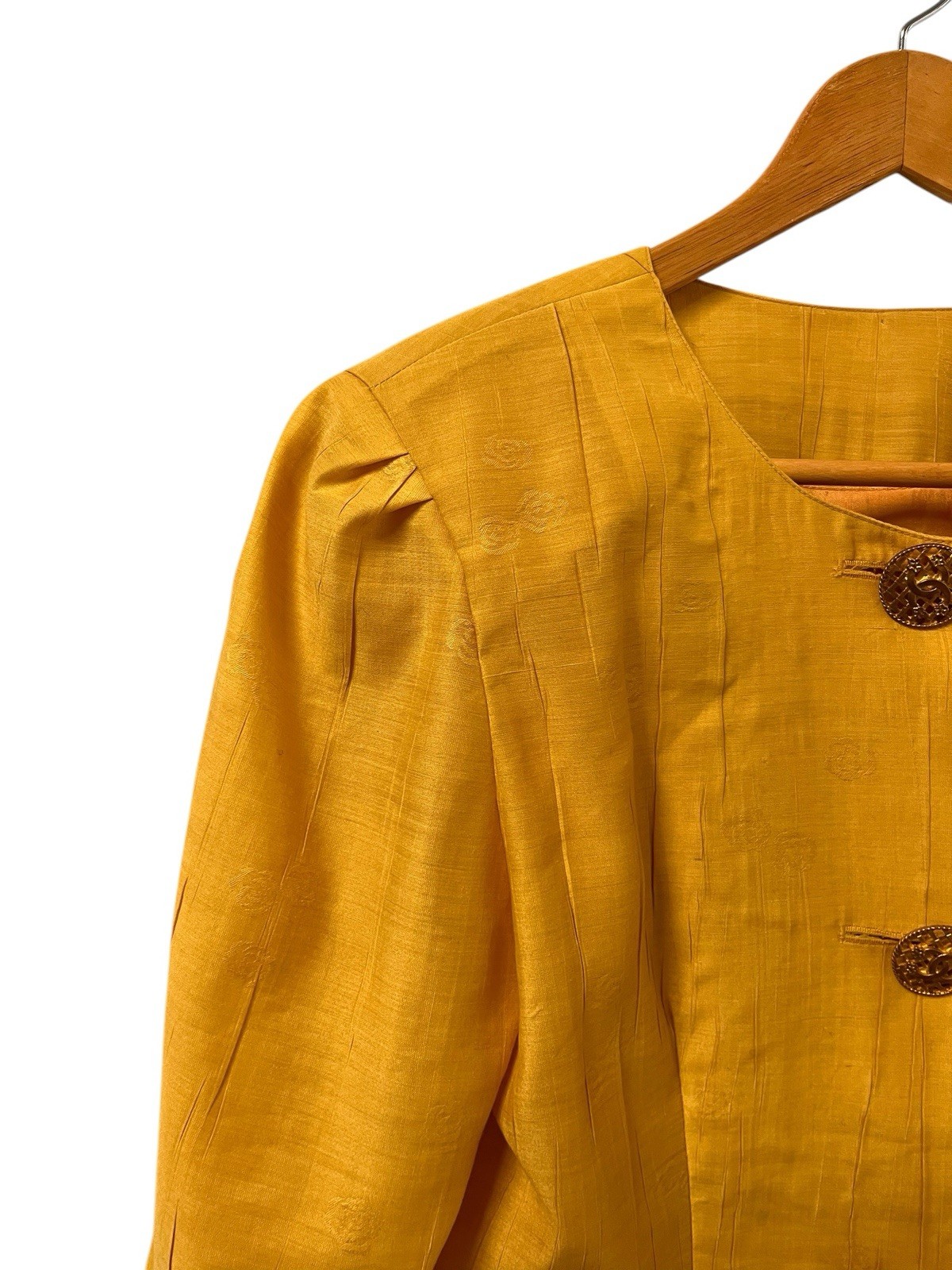 Vintage Bespoke Tailored Jacket Yellow Camellia Floral Buttons Women’s Medium