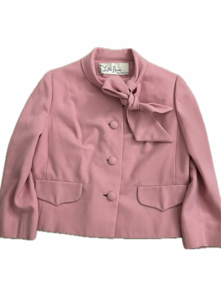Vintage 1960’s Lilli Ann Paris San Francisco Pink Jacket Attached Bow Tie Coat M