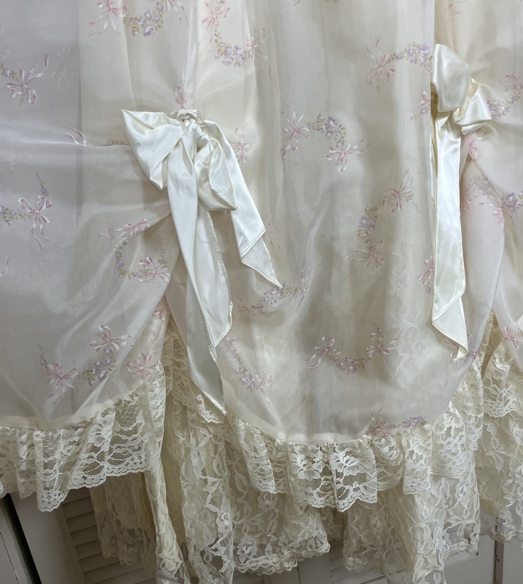 VTG Gunne Sax Wedding Dress Prairie Bows Ivory Lace Victorian Hoop Skirt Sz 5 Xs
