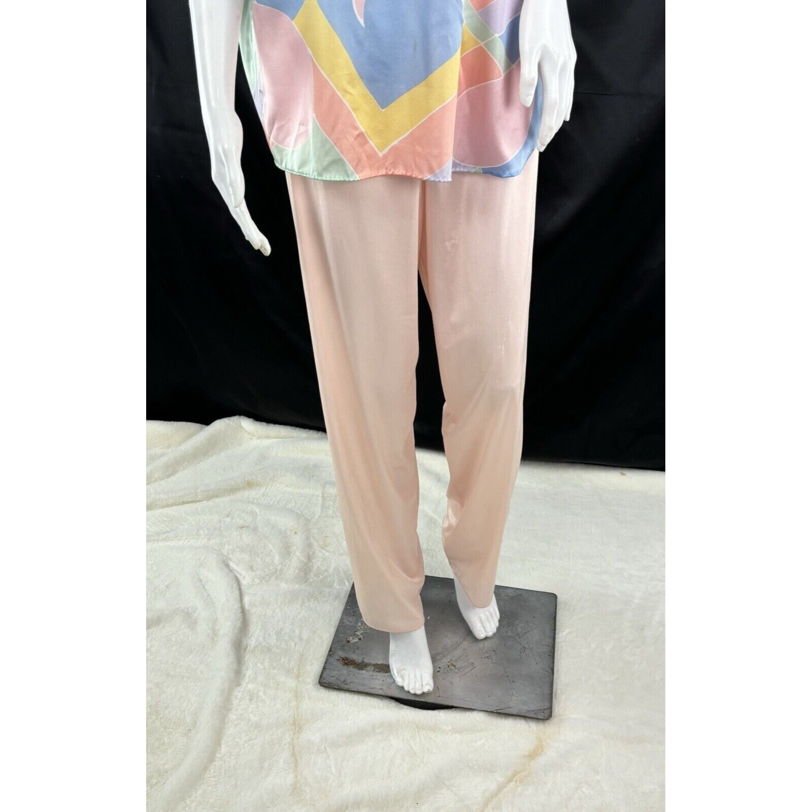 Yolande Mod Robe Satin Blouse Floral Shirt Pink Pants Vintage 80’s 3pc Lingerie