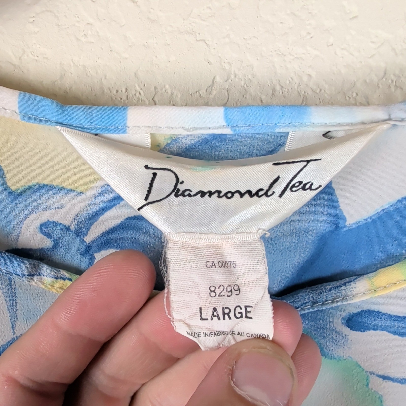 Diamond Tea Vintage Watercolor Floral Maxi Dress Large Blue Green Loungewear 90s