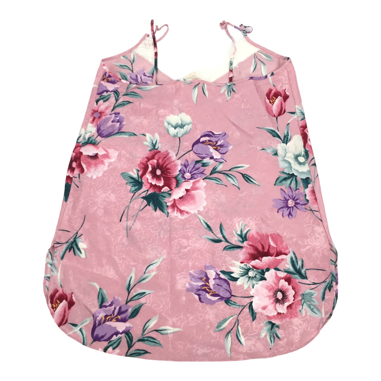 Vintage 80s California Miss Floral Print Lingerie Dress Size Medium Pink Satin M