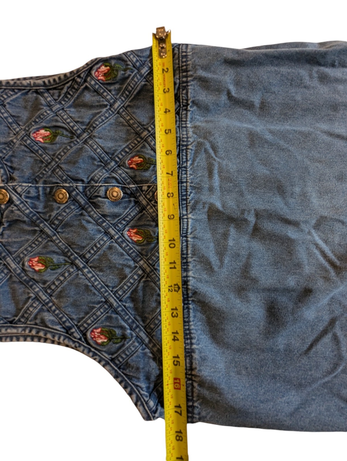 Premier Cottagecore Denim Dress Floral Embroidered Button Front Sleeveless Large