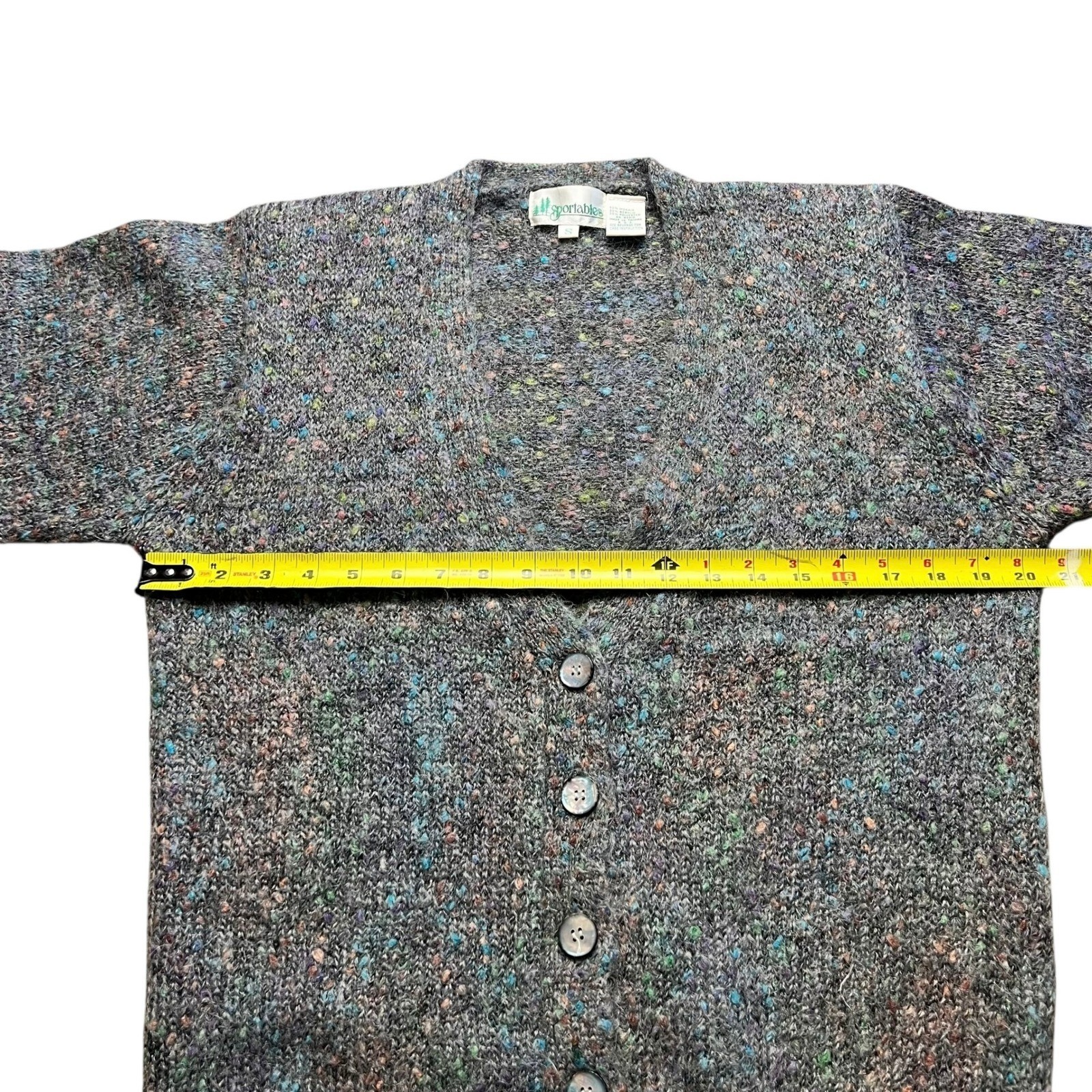 Vintage Mohair Blend Sportables Grey Confetti Knit Cardigan Sweater Small