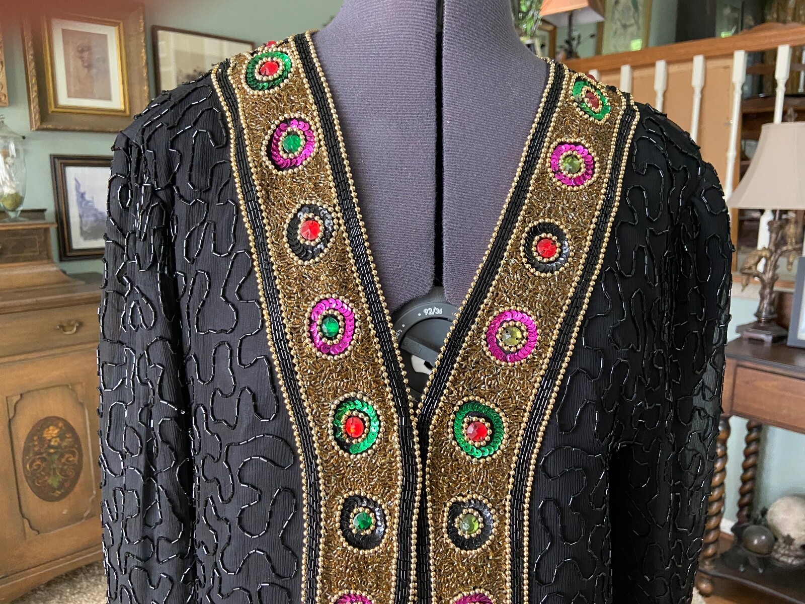 Vintage 80’s Sweelo Black Beaded Silk Cardigan 12 – 14 XL