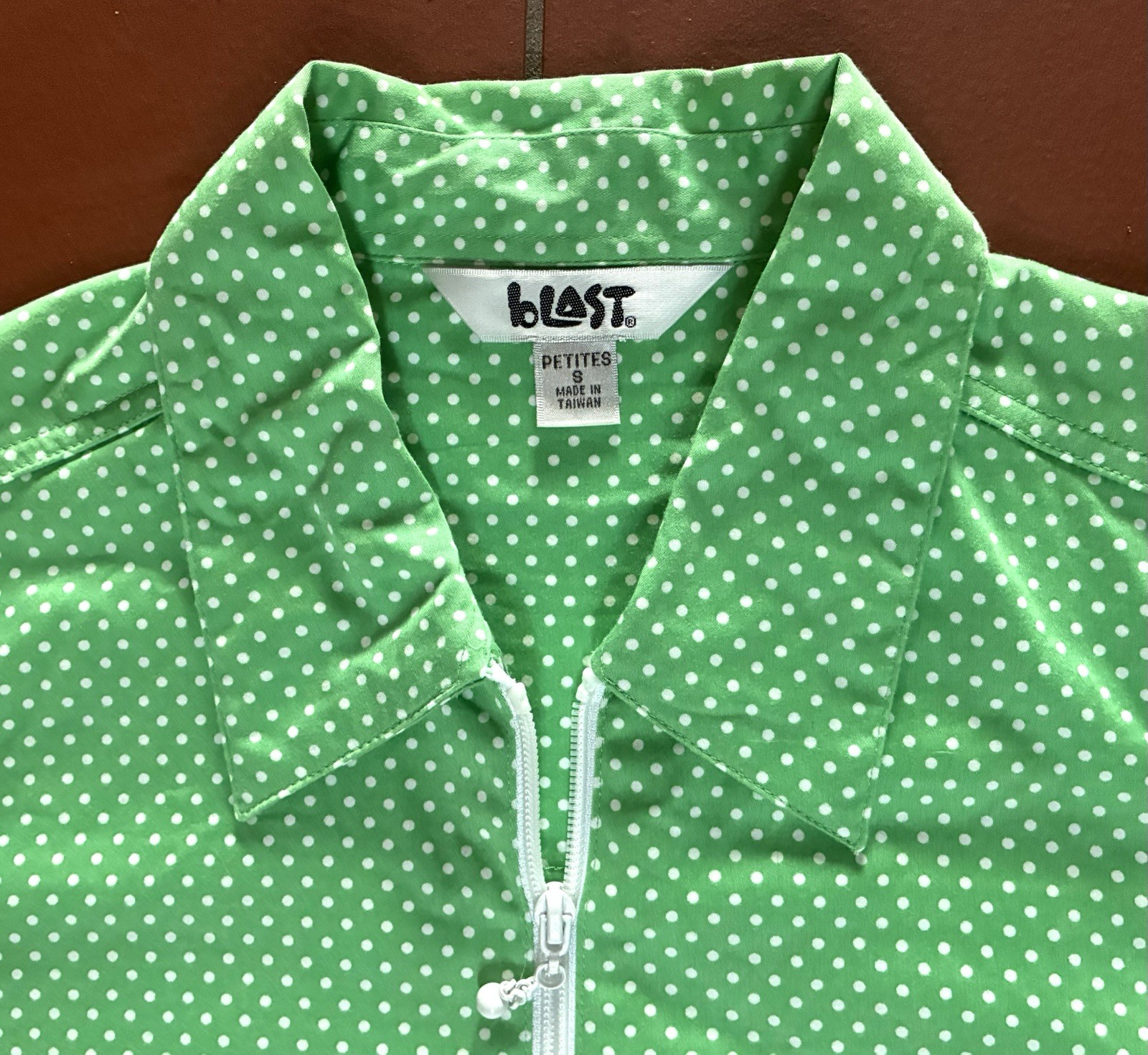 Vintage 80s 90s Blast Zip Up Bomber Jacket Green Polka Dot Petite Small