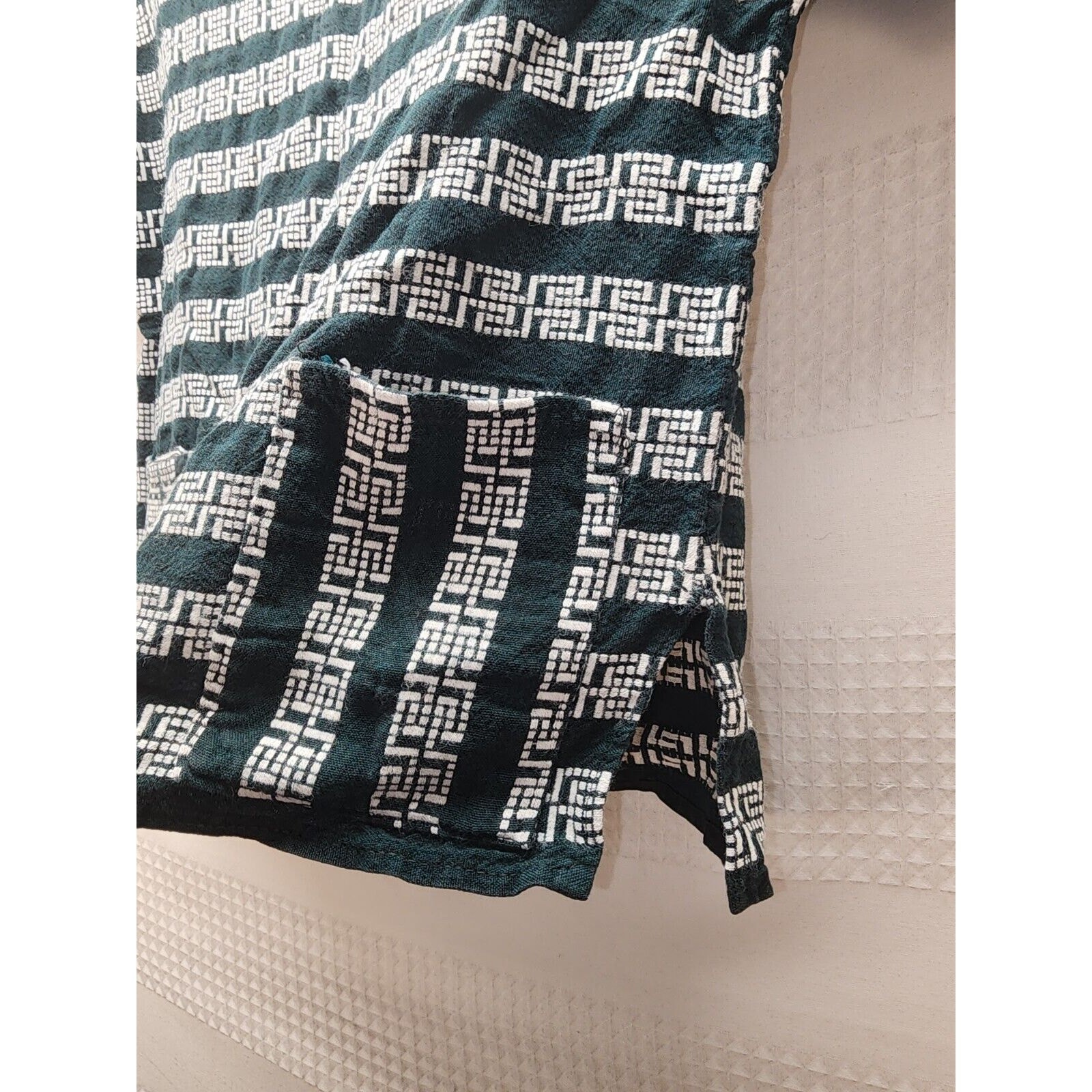 Vintage Minerva Blouse Med Green Short Sleeve Henley Pockets Made In Greece 5102