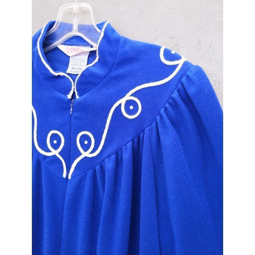 Evelyn Pearson Robe House Coat M Blue Vintage Zip Front Embroidered Maxi Lounger