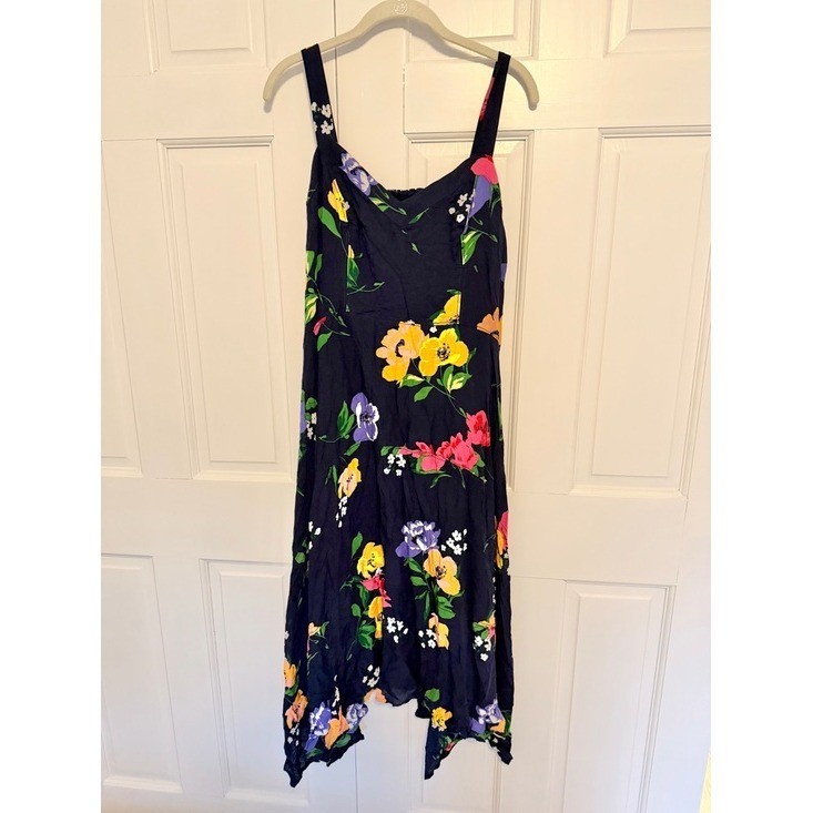 Maeve Anthropologie Vivienne Midi Dress Women’s 14 Black Floral Handkerchief Hem