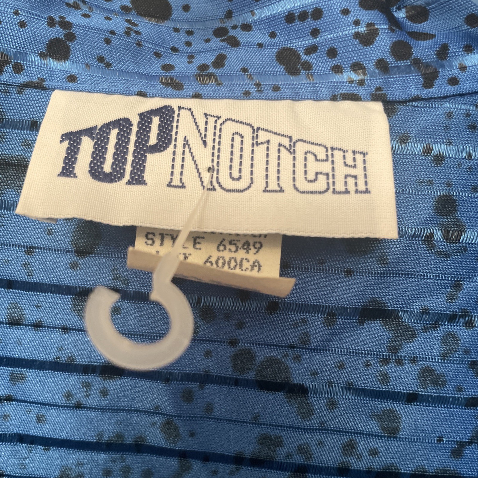 90s Vintage Top Notch Shirt Women40/20w Blue pattern Print Collar Tie Made USA