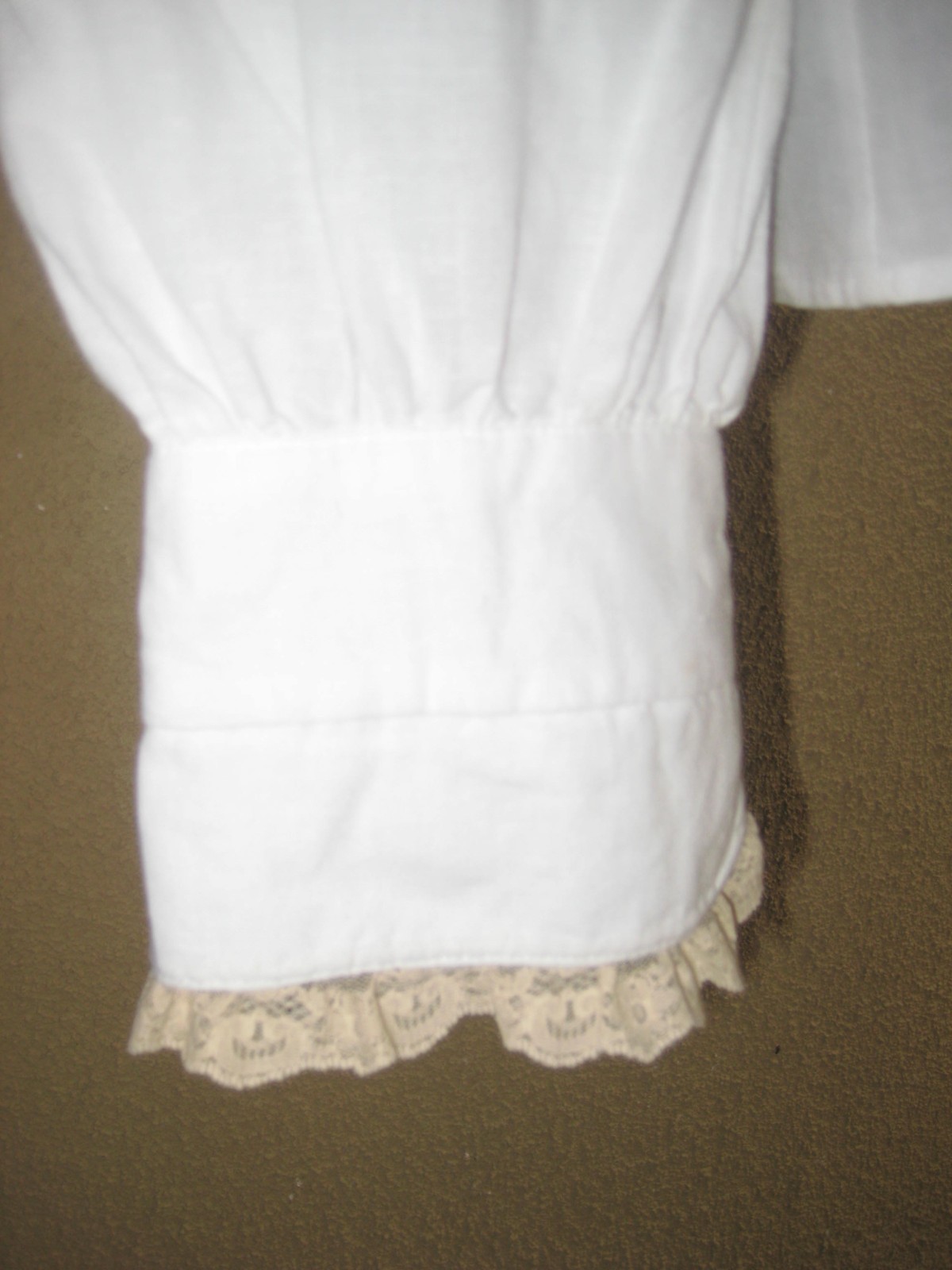 Vintage Outback Red white Ramie/cotton pintuck mesh embroidery collar blouse S