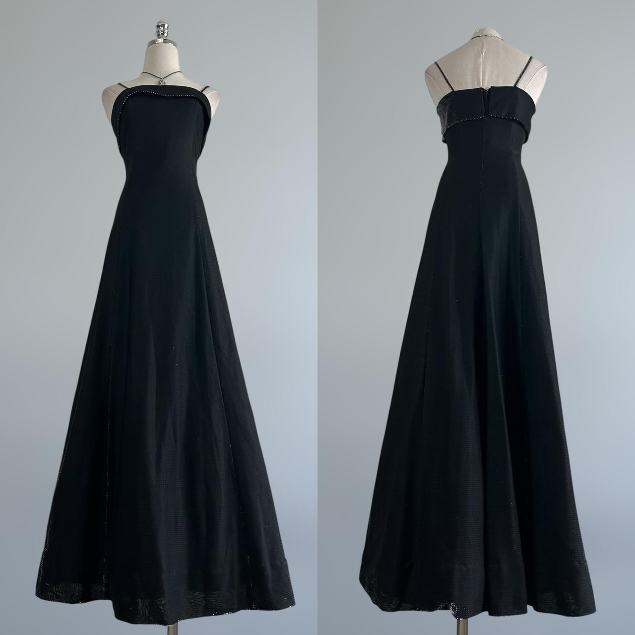 Vintage 90s Y2K Nightway Archive Black Glitter Reflective Maxi PROM Dress