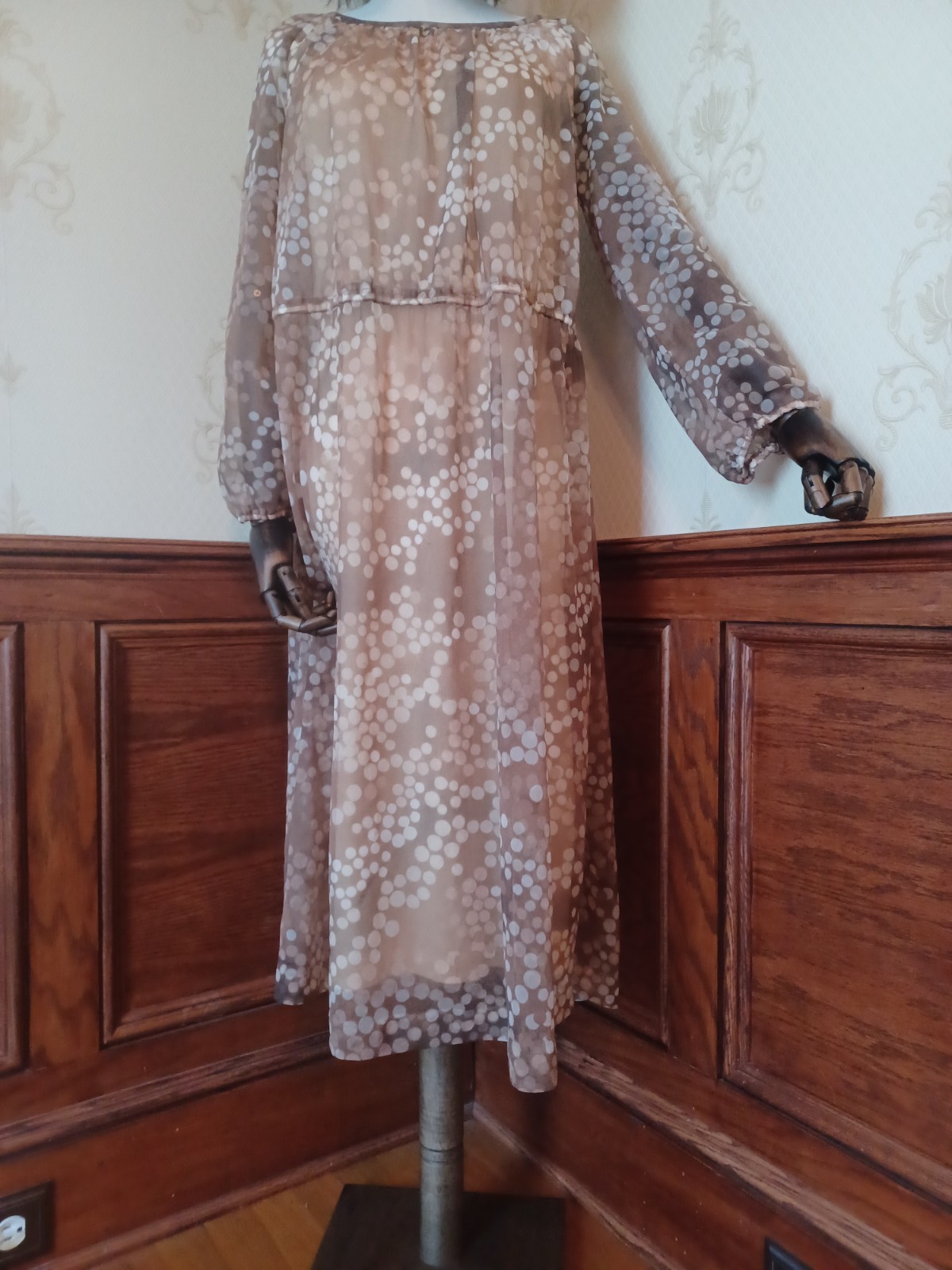 Vintage 1970s Solo San Francisco Brown and White Boho/Ethereal Midi Dress