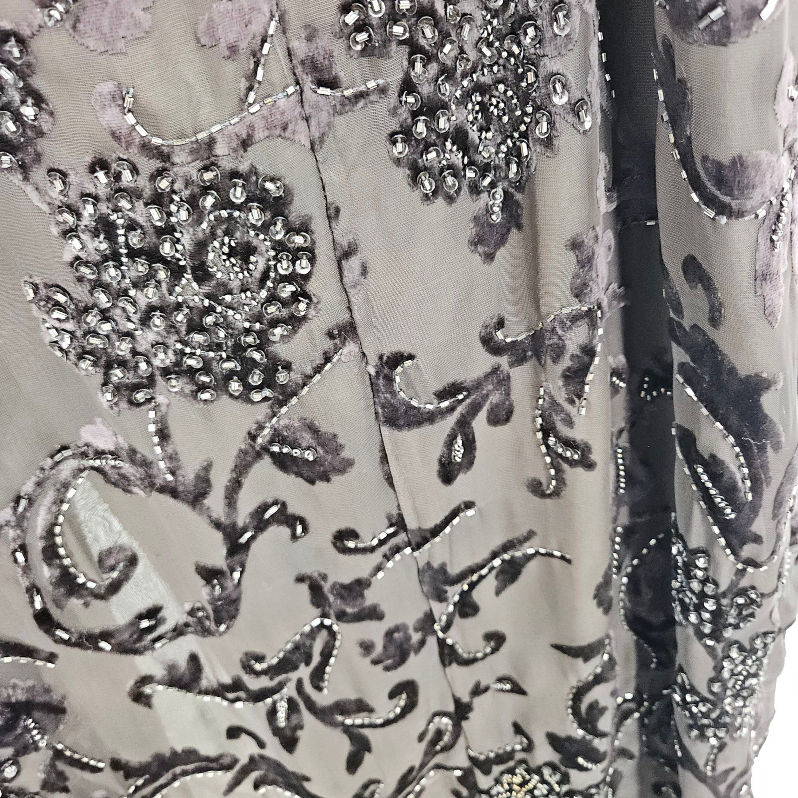 Vintage y2k Velvet Burnout Beaded Maxi Dress Floral Mesh Whimsigoth Goth 90s M