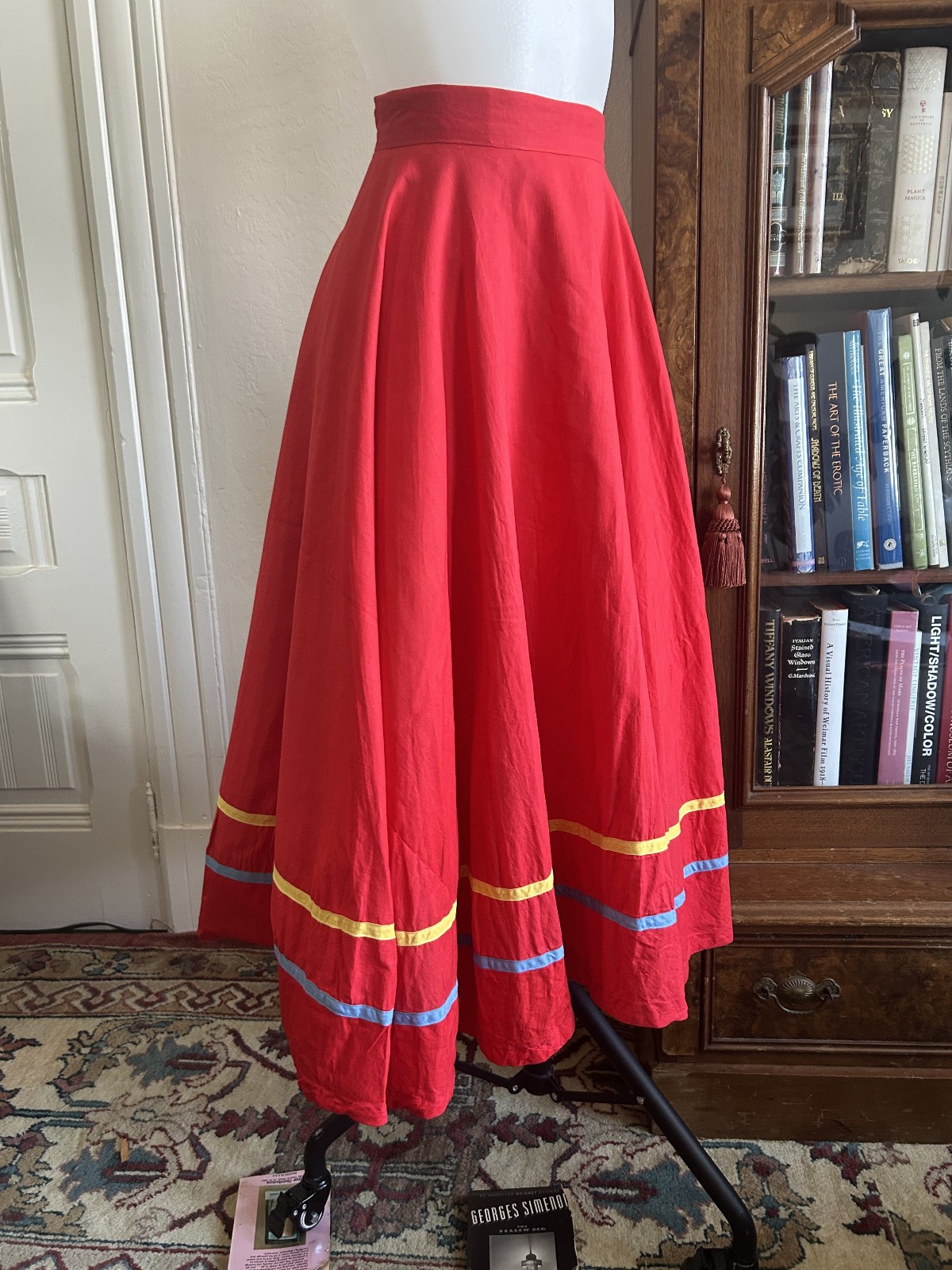 Vintage 1950s Cotton Handmade Red Circle Skirt Full Sweep Rockabilly Pinup 27W M