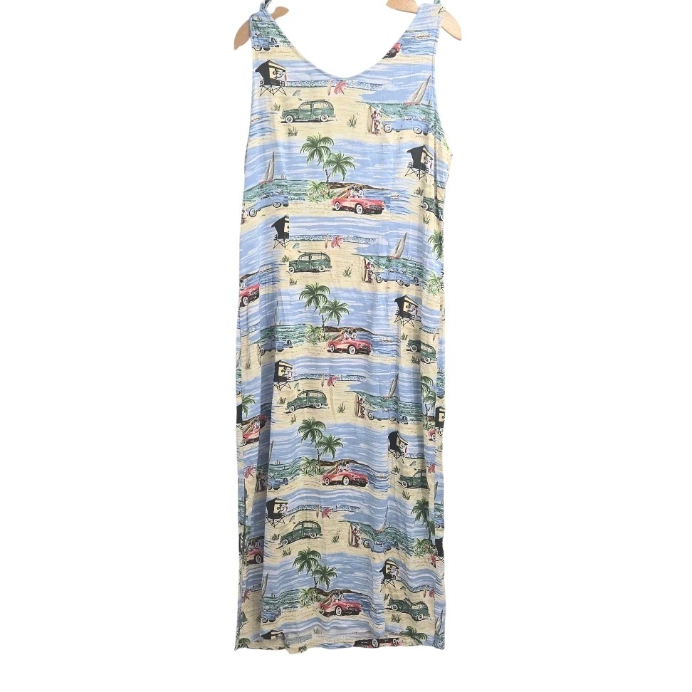 Disney Catalog Dress Size Large Maxi Classic Car Hawaiian Beach Mickey Minnie