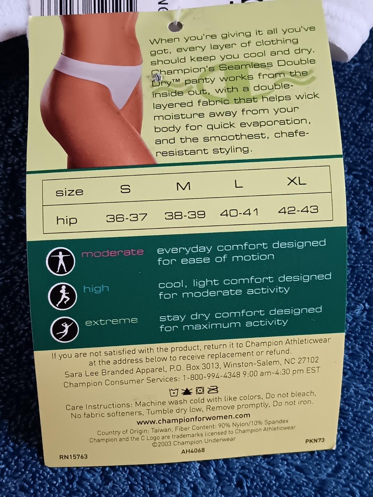 2003 VTG CHAMPION Double Dry SEAMLESS SPORT Panty L THONG 4613 NWT White Undi