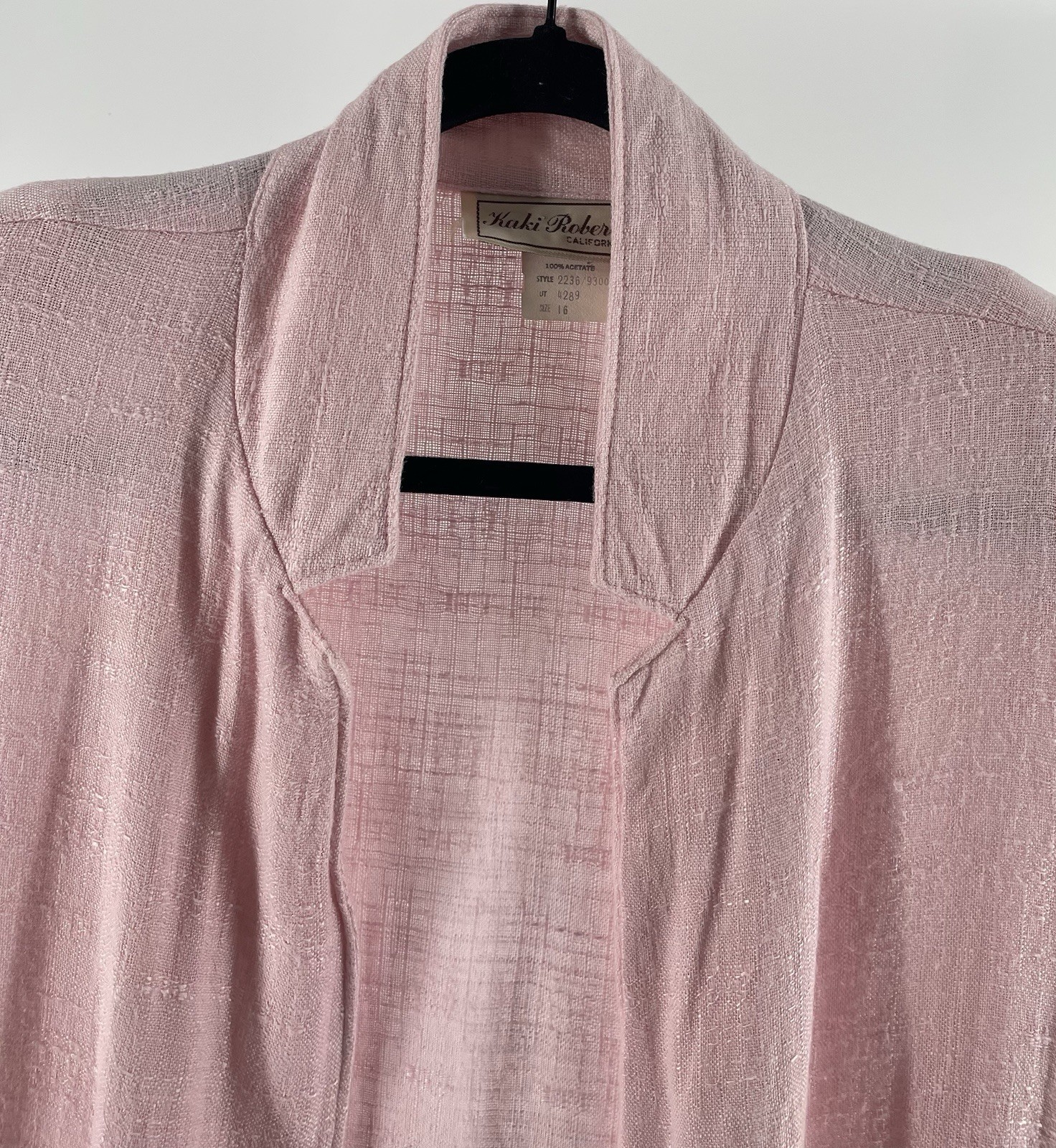 Vintage 80’s 90’s Kaki Roberts Blush Pink Linen Mix Blazer Jacket Open Front 16