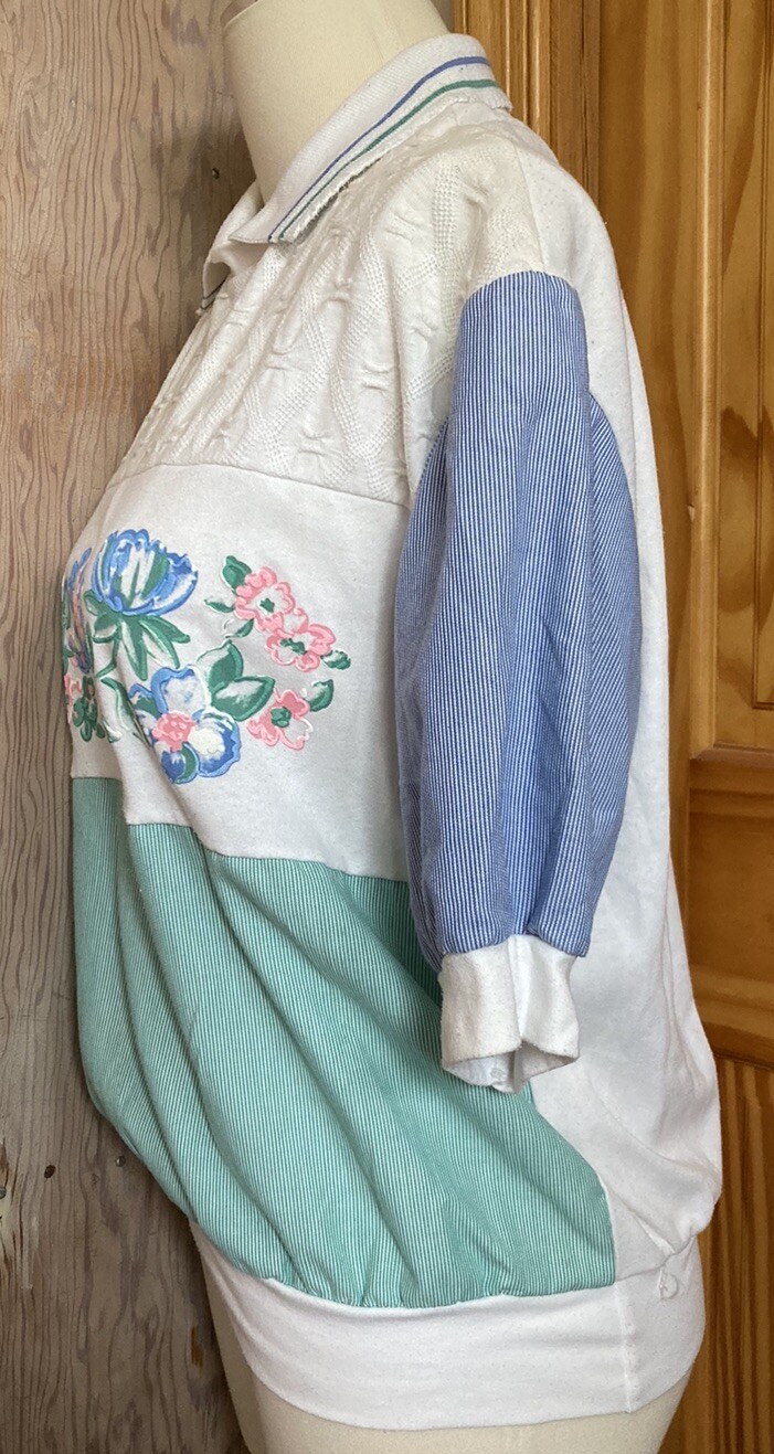 Land and Sea 80s 90s vintage Collared Top Granny Cottage Pastels Floral Retro