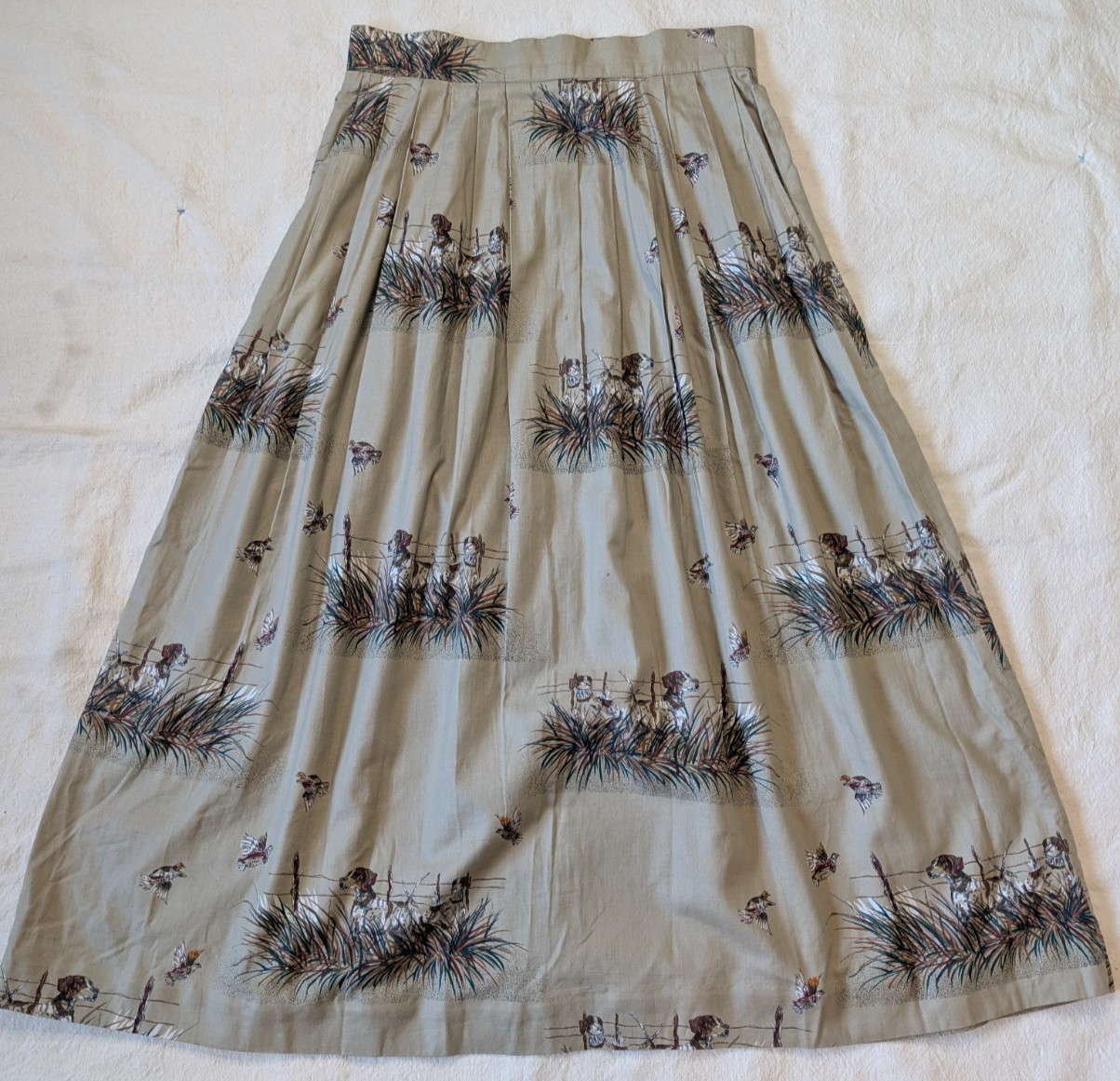 Vintage 80s Women’s All Cotton Hunting Dog Print Maxi Skirt Ruff Hewn Size 14 US