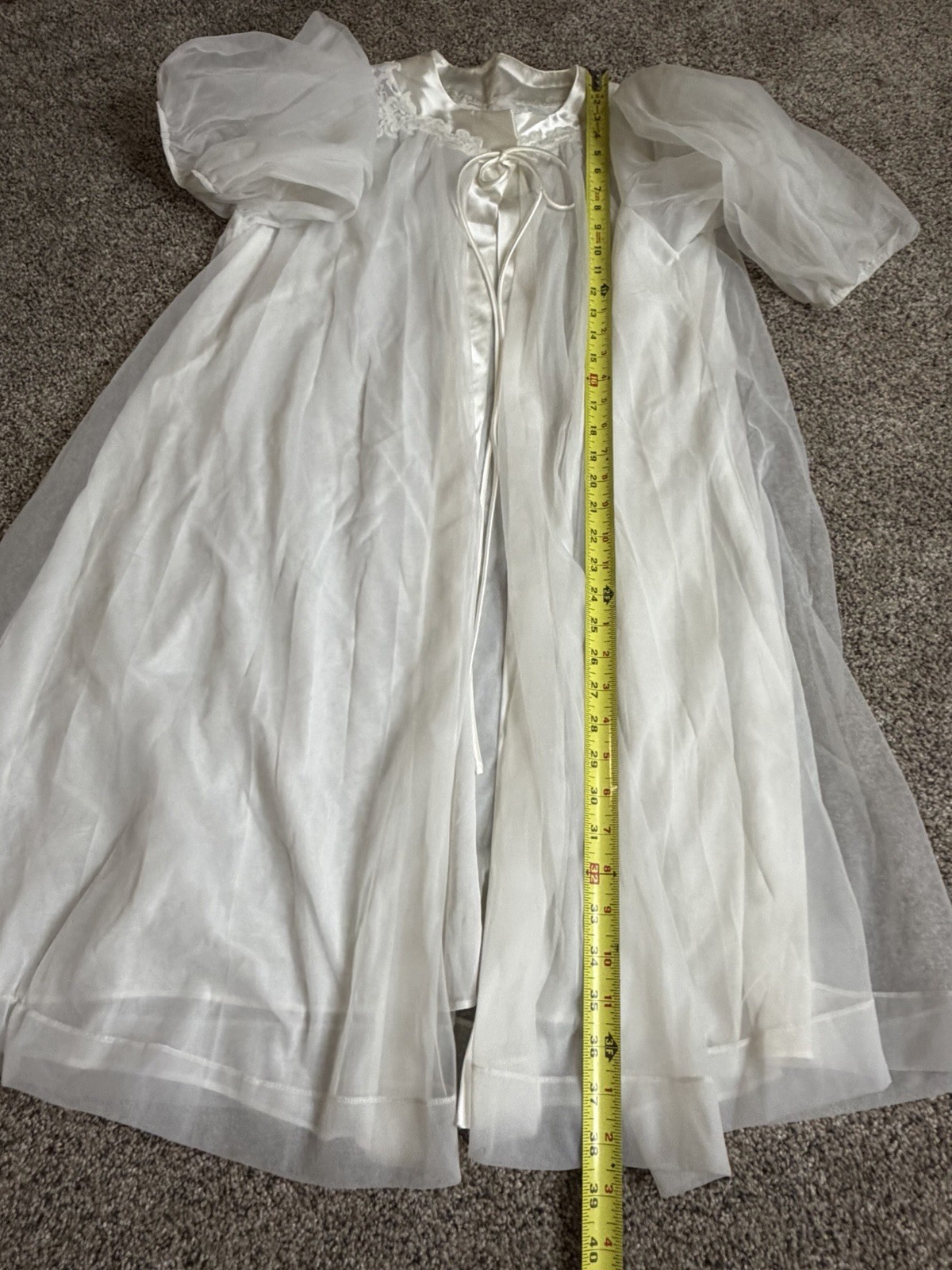 Vintage Gossard Artemis White Whimsy Nightgown Tie Neck Puff Sleeves Medium 60s