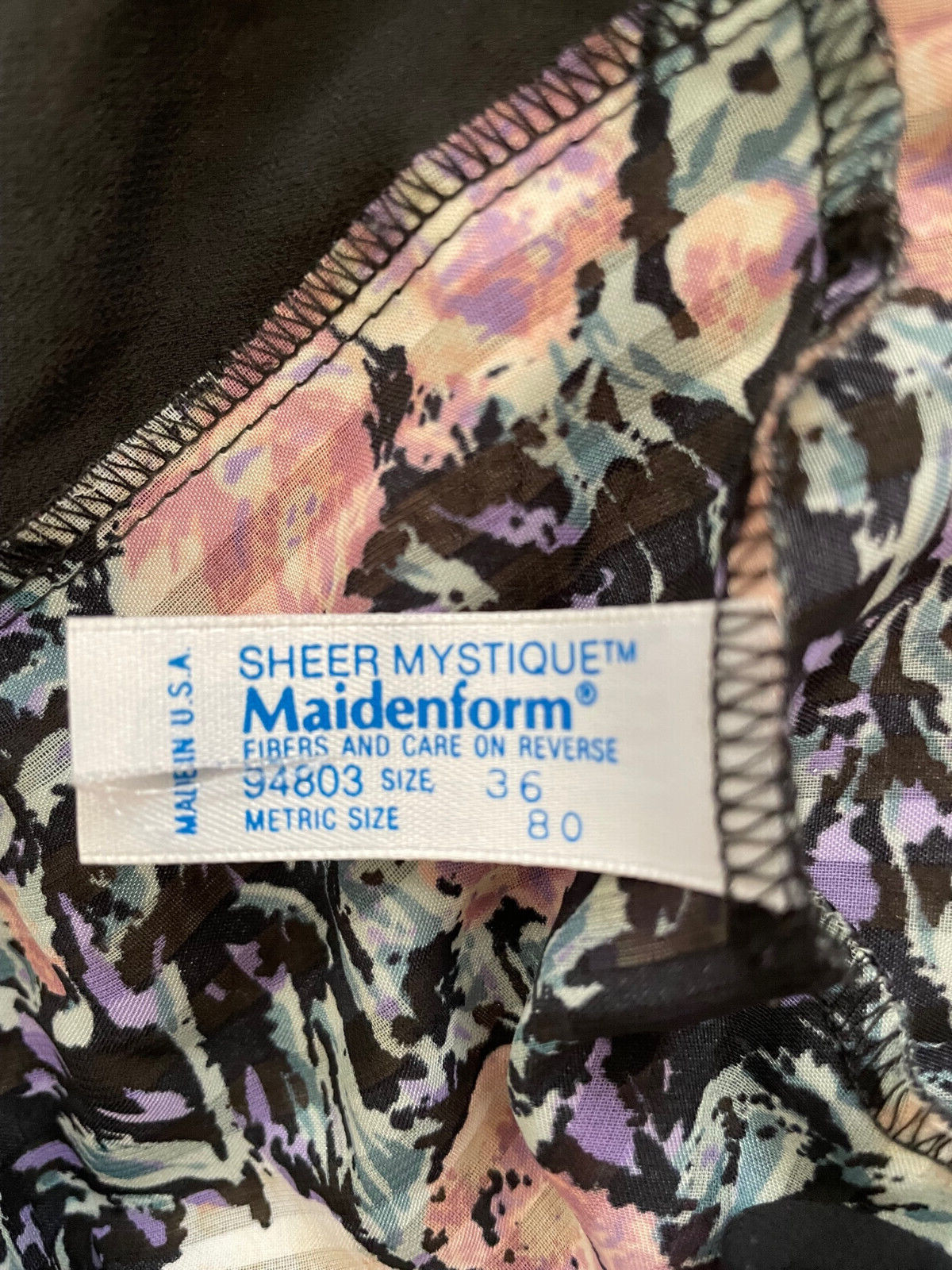 Vintage Maidenform Sz 36 Cami Camisole Sheer Mystique Top Tank Black Pink Purple